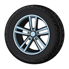 Obraz premium A car wheel with a detailed alloy rim and visible tread pattern.
