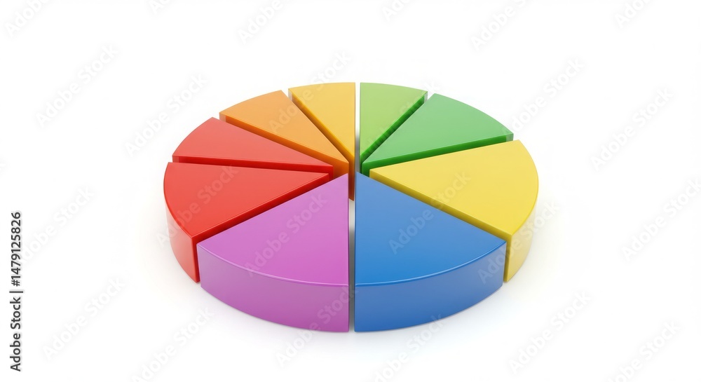 Poster colorful pie chart diagram with slices representing different segments and data