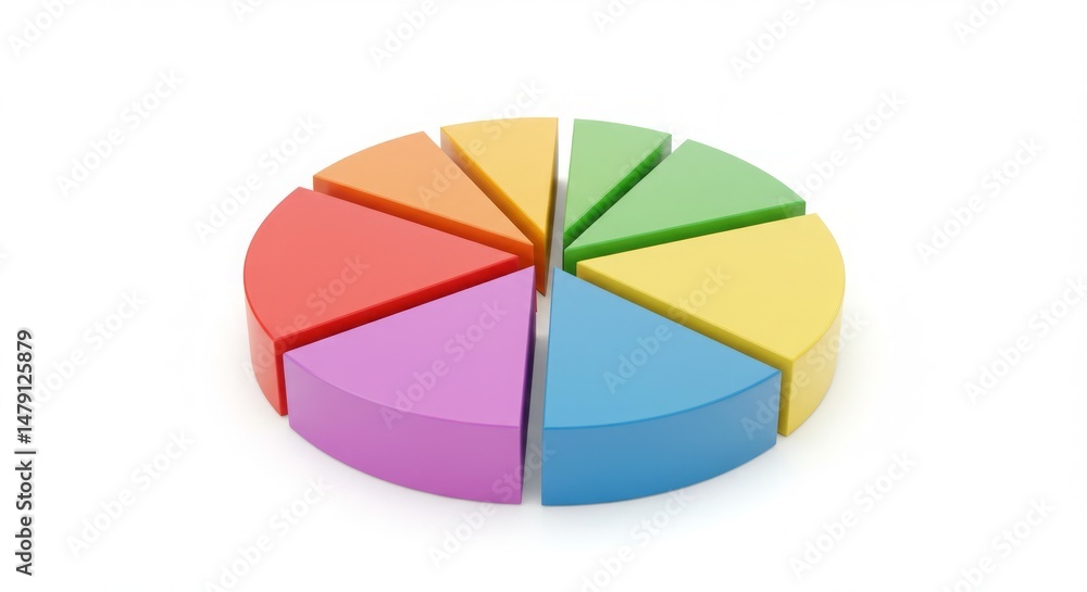 Poster colorful pie chart representing data visualization and business analytics on white