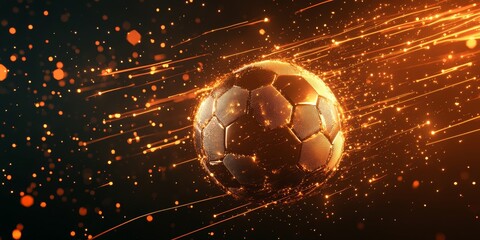 soccer-themed background with a ball in the center, surrounded by glowing lines representing the dynamics of the game, Generative AI