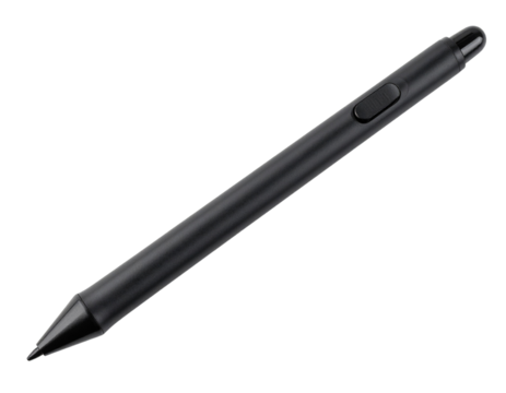 A sleek black digital stylus pen with a button, designed for precise touchscreen input and creative work.
