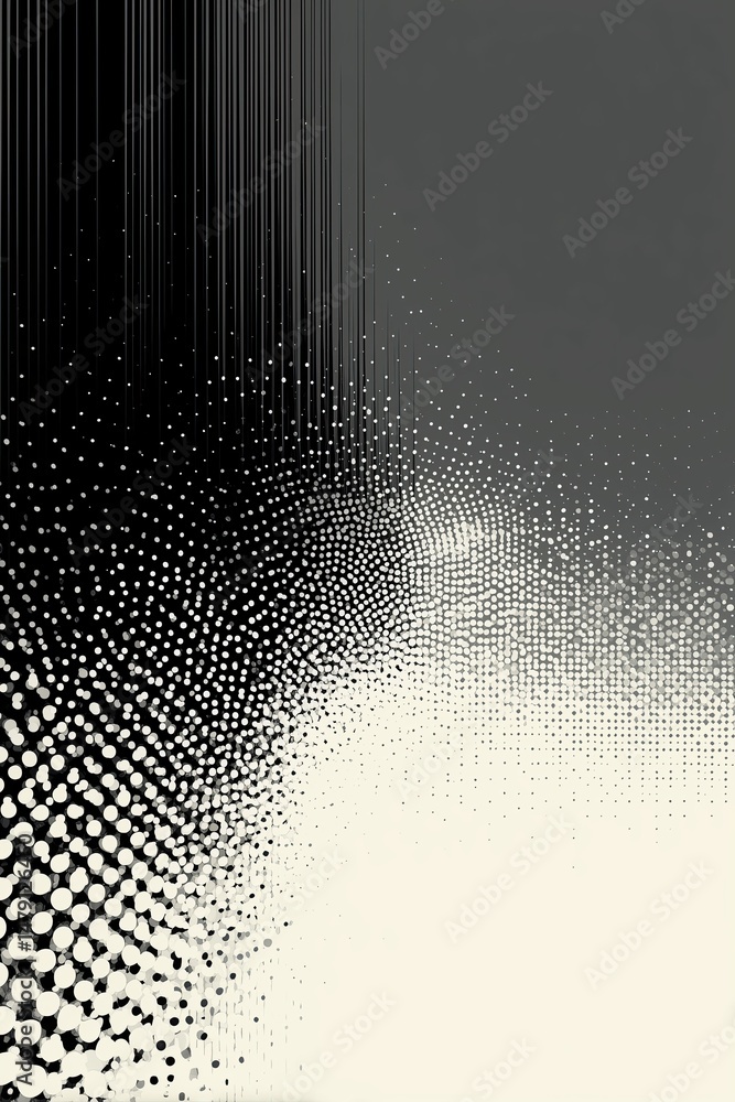 Poster abstract black and white background with dots creating dynamic pattern