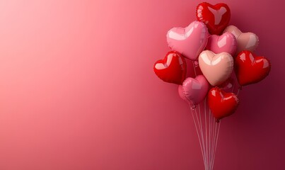 Valentine's Day banner with heart-shaped balloons floating on a gradient red and pink background, with ample space for text, Generative AI