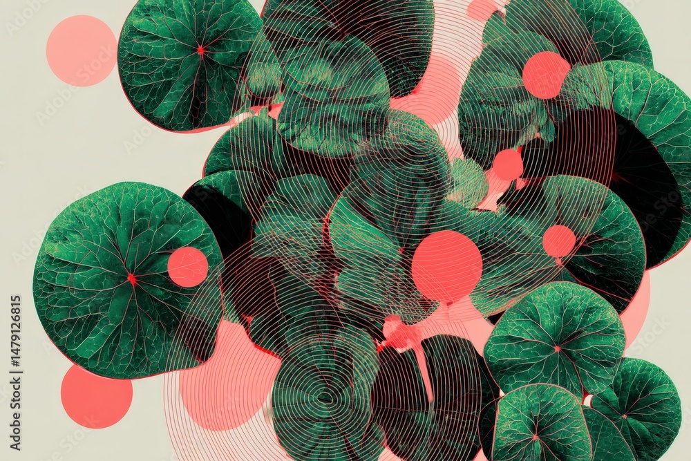 Aufkleber abstract pattern of overlapping leaves and circles in muted colors.