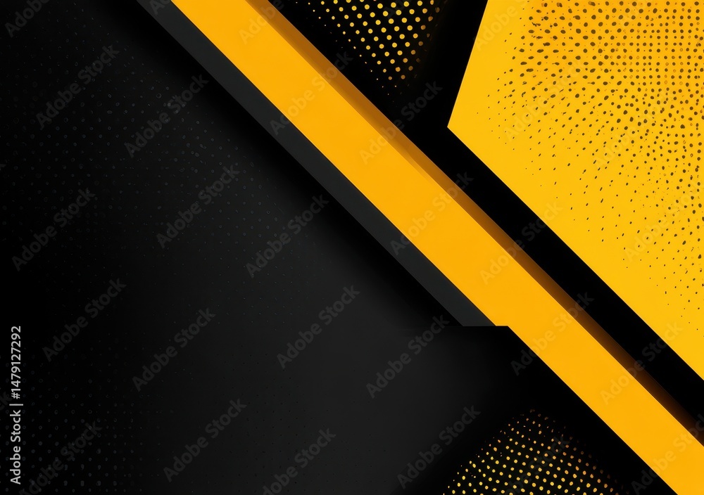 Poster abstract design with diagonal yellow lines on a black background.