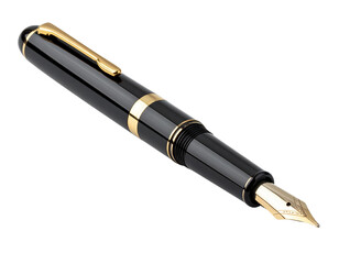 Elegant black fountain pen with gold accents and a metal nib.