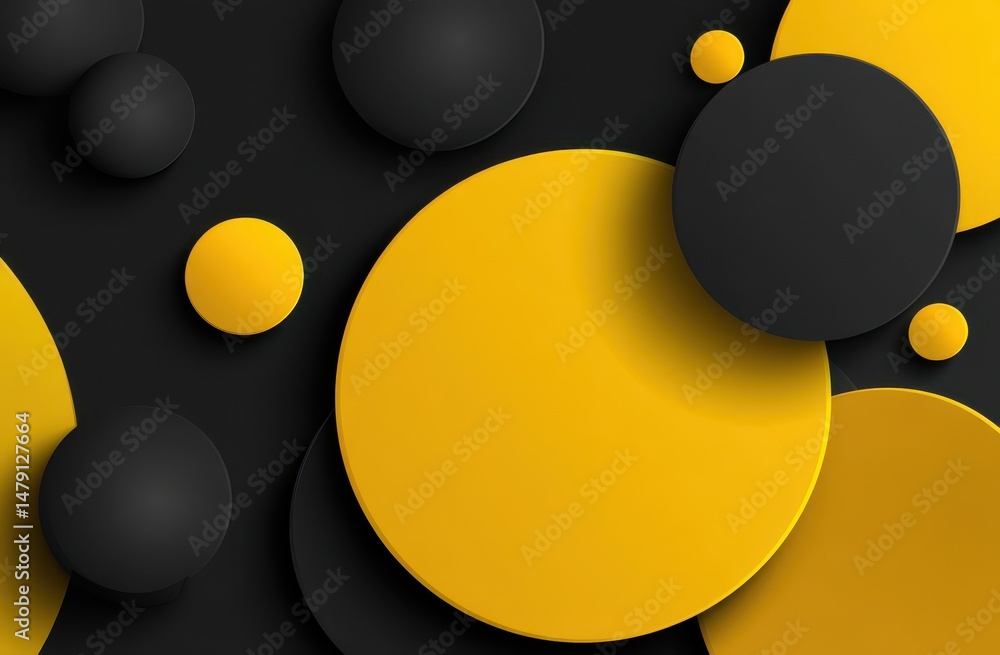 Poster abstract design of overlapping circles in black and yellow.
