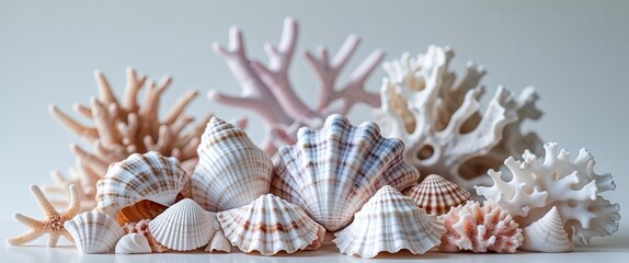 Obraz premium Watercolor seashells and coral collection.