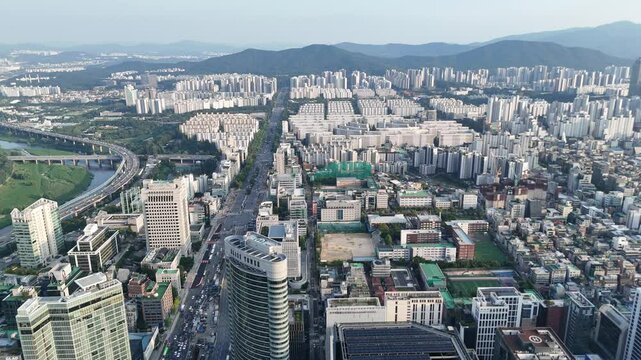 Aerial View of Apartment Complexes and Yeongdong-daero in Samseong-dong and Daechi-dong, Seoul

