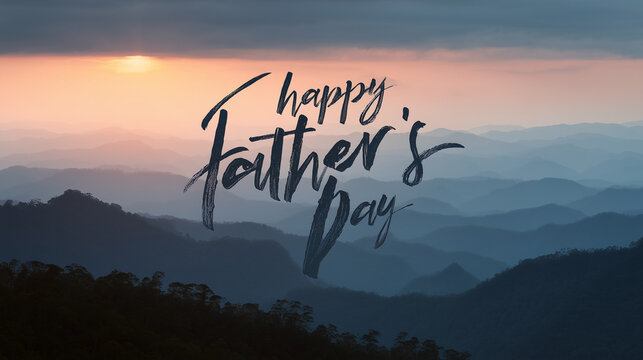 Scenic panorama showcases rolling mountain ranges and a glorious sky, artfully incorporating a heartfelt message to celebrate the special day.