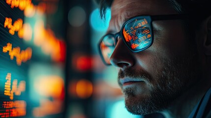 dj in headphones Businessperson analyzing stock market data with financial graphs, focusing on business, finance, and investments