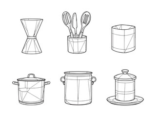 Utensil Holder Line Art Icons Clean Design