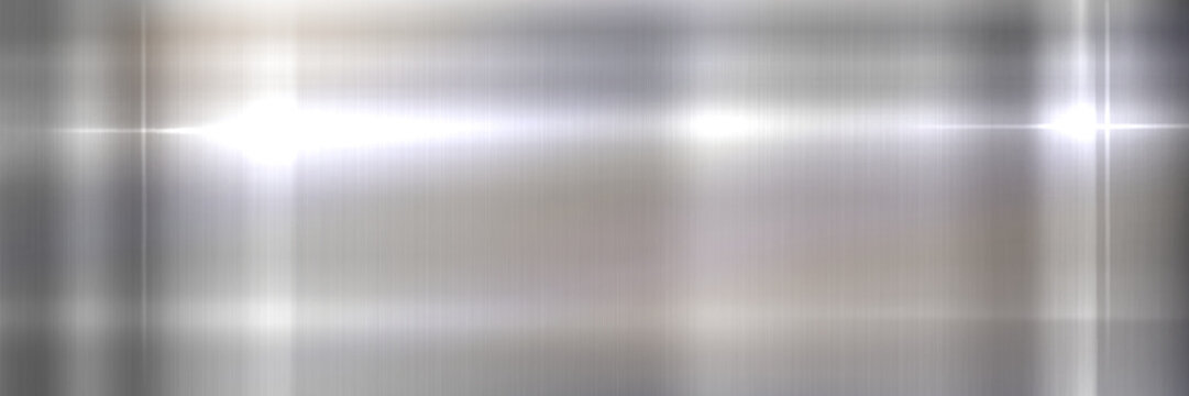 Metallic silver gradient background - shiny chrome, steel or aluminum surface with smooth transition. Glossy polished metal texture, stainless reflective wallpaper for luxury design, premium banner.