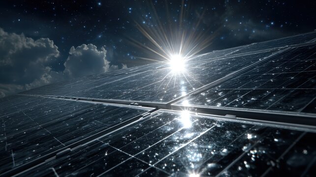 A close-up of solar panels reflecting the sun, contributing to the reduction of global warming