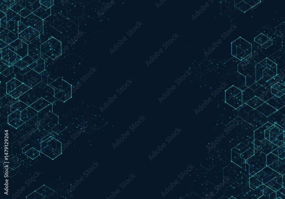 Poster abstract network of interconnected cubes and dots creates a futuristic digital design