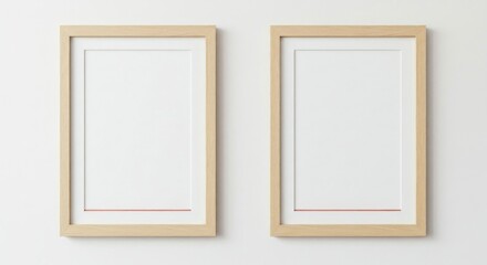 Two Empty Light Wood Frames on White Wall