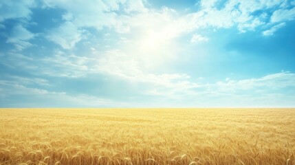 Naklejka premium Golden Wheat Field Under a Summer Sky: A Serene Landscape