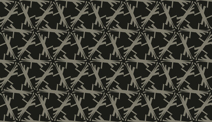 For interior wallpaper, smart design, fashion print.Vector seamless illustration with pattern in triangles style. Dark black color.