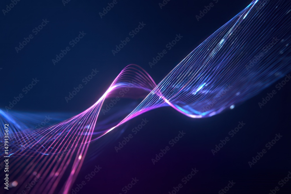 Poster smooth flowing blue and purple abstract lines highlighted on a digitally illuminated texture.