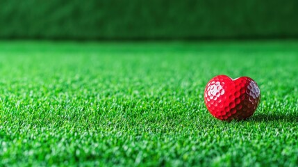 Naklejka premium A Red Heart-Shaped Golf Ball on Green Grass: A symbol of love for golf