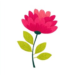 A Vivid Watercolor Flower, Petals Unfurling in a Burst of Pink and Green Leaves Against a White Background