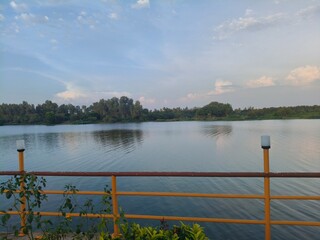 a view of the river in the morning