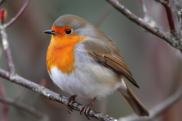 Fototapeta premium European Robin with Orange Chest on a Branch