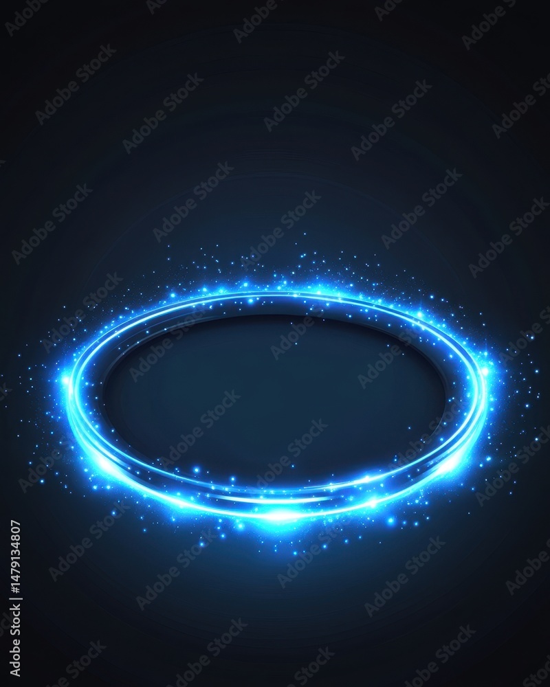 Aufkleber glowing blue circle with sparkles on dark background abstract futuristic technology concept design e