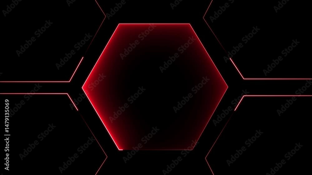 Poster glowing neon light hexagon frame animated on black background. seamless loop. 4k animation.