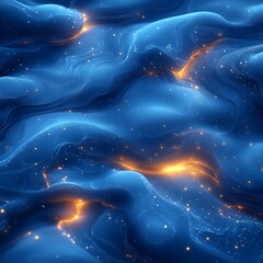 Abstract fluid waves, glowing particles