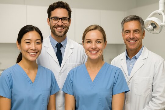 Smiling healthcare professionals team