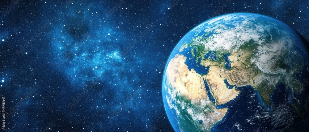 Aufkleber earth from space view of planet orbiting in starry universe background science concept globe contine