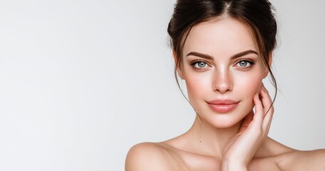 Fototapeta premium Elegant woman displaying flawless complexion and healthy skin tone.