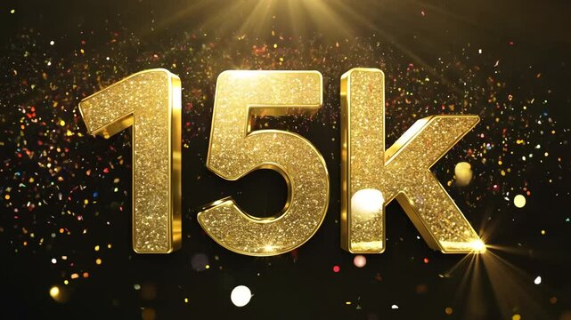 Fifteen thousand followers celebration with golden confetti and glitter