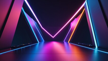 Futuristic presentation stage with neon lights