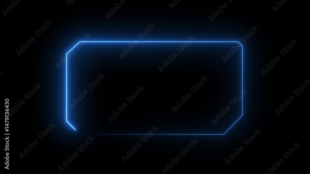 Poster glowing neon light hexagon frame animated on black background. seamless loop. 4k animation.