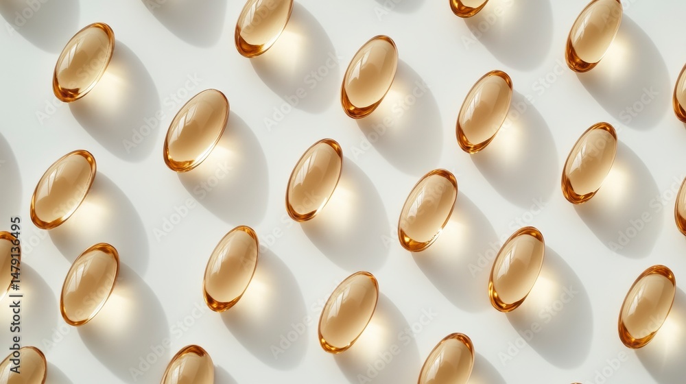 Leinwandbilder amber capsules arranged in a repeating pattern on a white background.