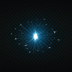 Fototapeta premium Vector realistic fireworks illustration with blue neon lights and bright glow.