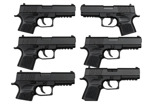  Set of Handgun P9, black matte handgun isolated on a transparent background
