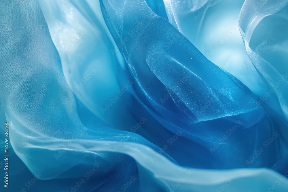 Poster ethereal aqua fabric with soft folds and glimmers creating a tranquil atmosphere, abstract aqua form