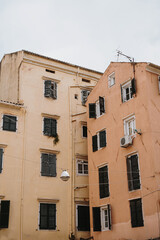 Colorful Residential Buildings in Corfu, Greece