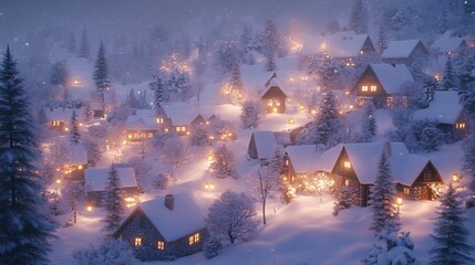 Obraz premium Snowy village at dusk