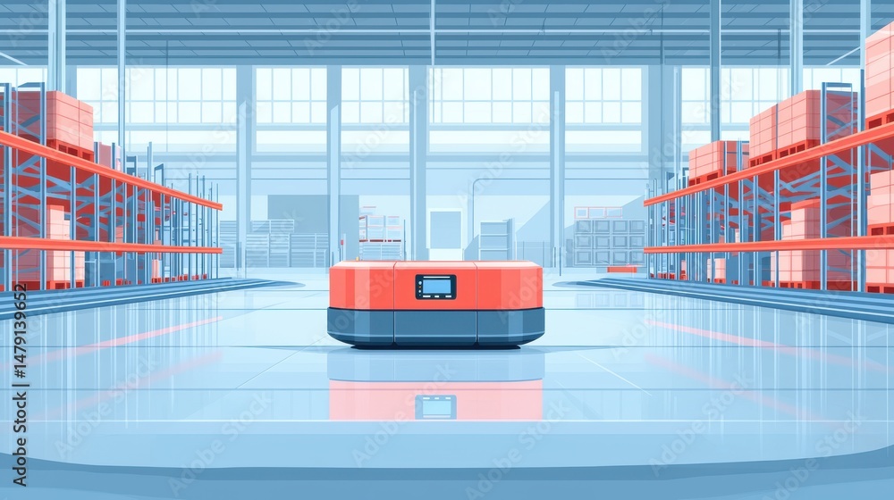 Poster clean warehouse floor with robotic delivery system representing tech-driven order fulfillment