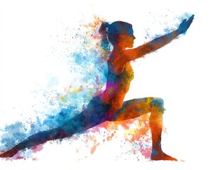 Yoga asana virabhadrasana. Warrior pose. Splash paint. High quality