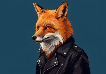 Fototapeta premium Fox in leather jacket illustration