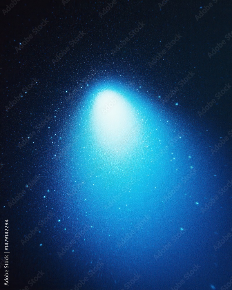 Poster blue light shining down in dark space with stars abstract background in vertical composition for dig