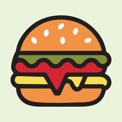 Colorful burger illustration a fun and tasty food graphic perfect for menus and fast food design.