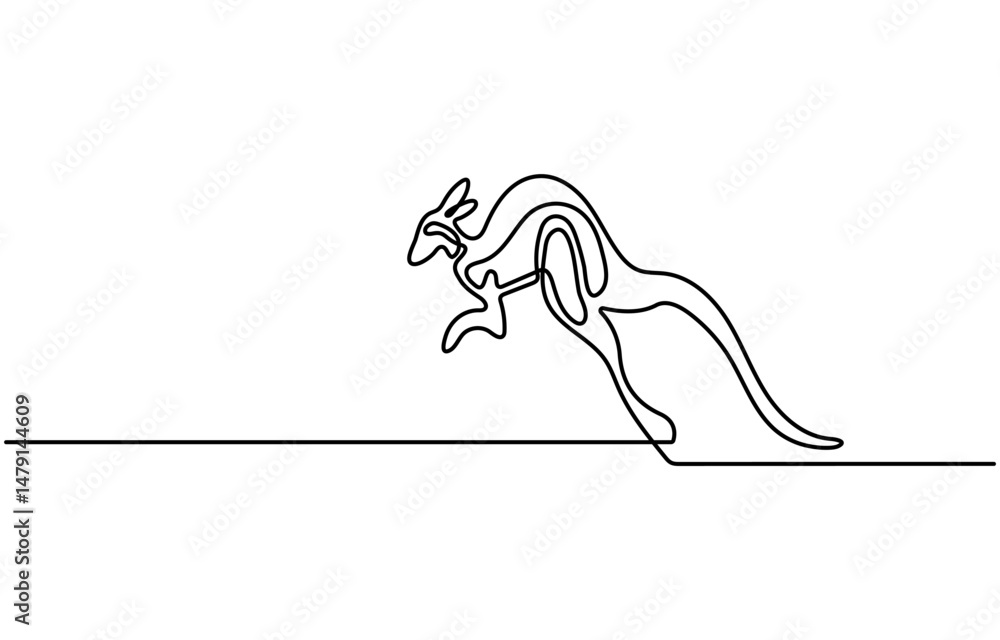 Poster continuous one line drawing of kangaroo. single line drawing illustration of kangaroo for zoo icon. 
