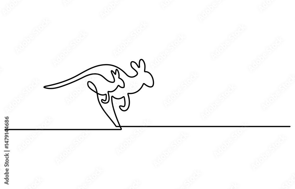 Poster continuous one line drawing of kangaroo. single line drawing illustration of kangaroo for zoo icon. 