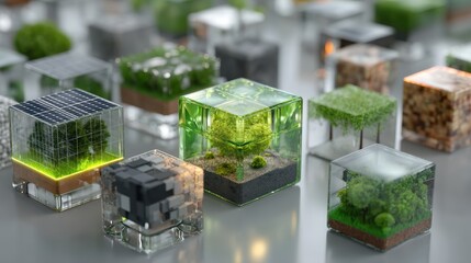 Sustainable energy sources concept, using blocks to visualize green energy systems